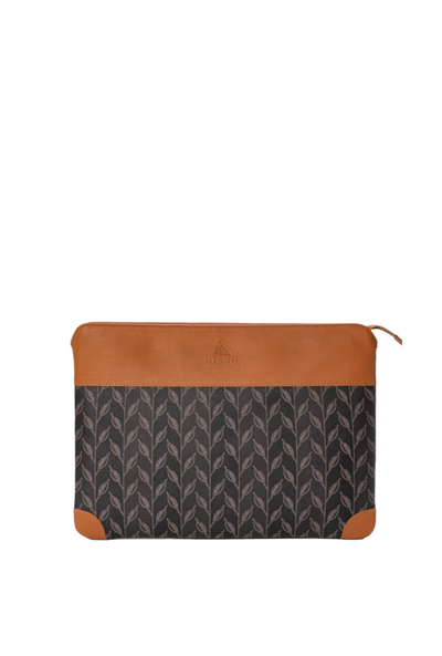 LEAF MONOGRAM IPAD CASE - DARK BROWN - CAMEL